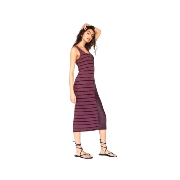 Anthropologie T.La Burgundy & Black Striped Midi Tank Dress XS - Picture 1 of 12